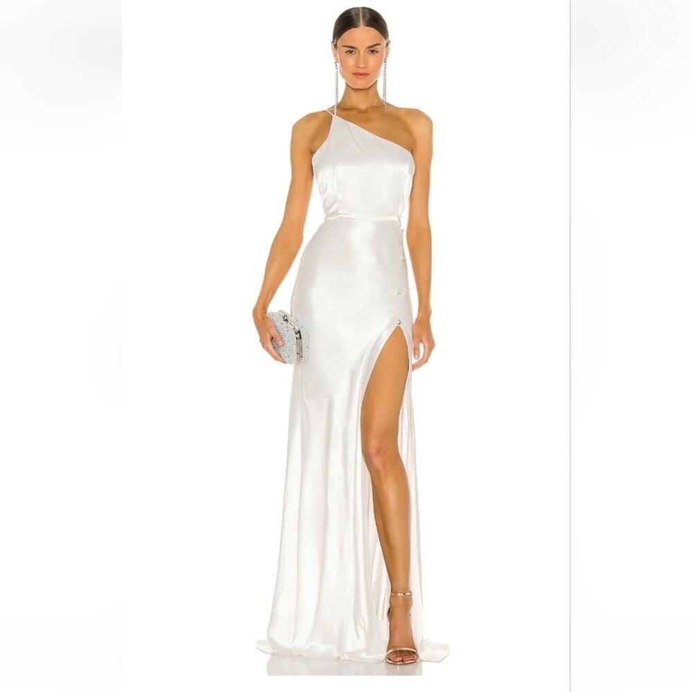 Sau Lee Hailey Gown Ivory Size 8 NWT Sleeveless One Shoulder Maxi Satin